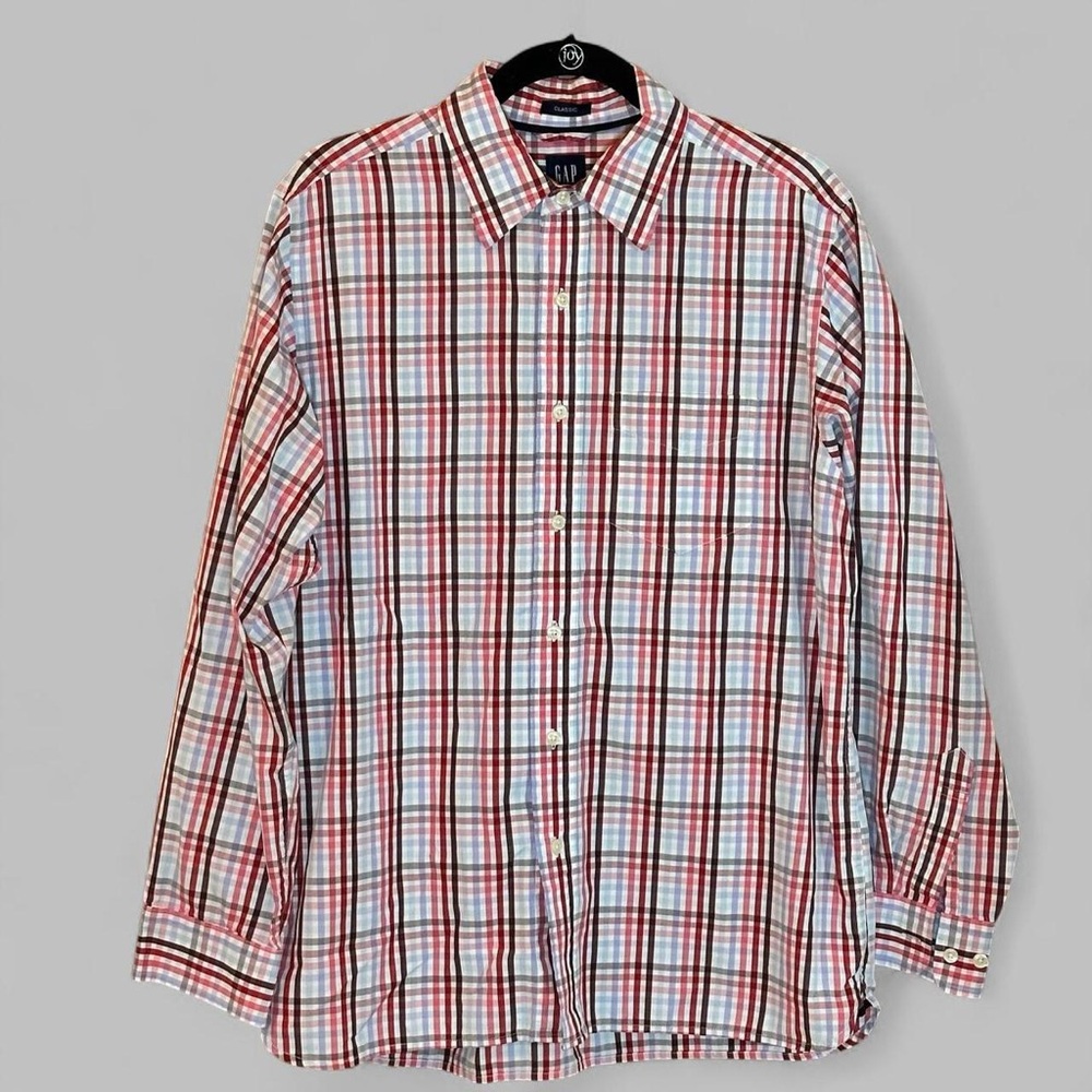 GAP Men’s Blue Red plaid button up preppy academia Medium
